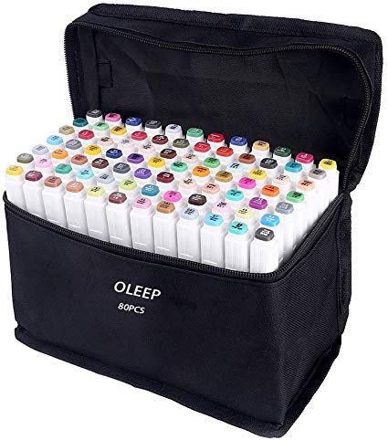 OLEEP 80 Color Art Sketch Twin Marker Pens Broad Fine Point Graphic