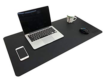 Multifunctional Office Desk Pad,Table Pad Blotter Protector 35.5"x 15.8" BUBM Ultra Thin Waterproof PU Leather Mouse Pad, Dual Use Desk Writing Mat for Office/Home, Easy-to-Clean Surface (Black)