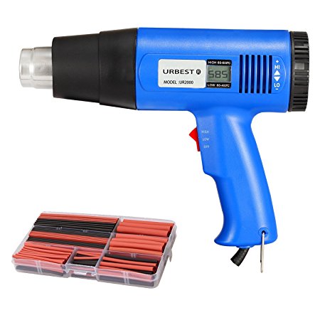 URBEST Hot Air Heat Gun with Digital Display Fast Heating Blower Kits with 8 Various Heat Shrink Tubing(150Pcs)