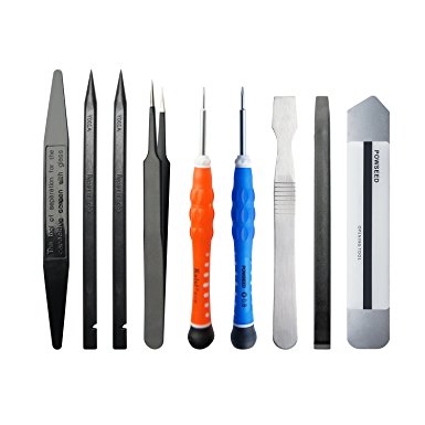 Powseed Professional Cellphone Tablet Laptop Opening Pry Tool Repair Kit with 2pcs Non-Abrasive Nylon Spudgers and Anti-Static Tweezers, 9 Piece Set