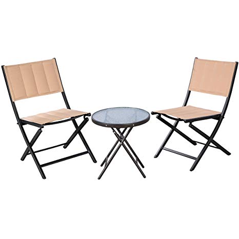 Giantex 3PCS Patio Folding Table Chairs Furniture Set Bistro Garden Steel