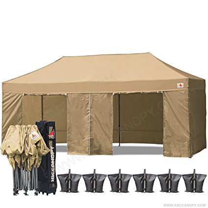 (18  colors)ABCCANOPY Deluxe 10x20 Pop up Canopy Outdoor Party Tent Commercial Gazebo with Enclosure Walls and Wheeled Carry Bag Bonus 6x Weight Bag and 2x Half Walls and 1x screen wall (beige)