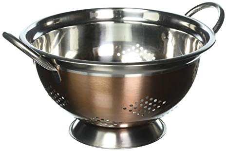 EURO-WARE High Grade Stainless Steel Colander for Pastas or Washing Fruits, Vegetables, Salads and More with Decorative Copper Finish (5 Quart)