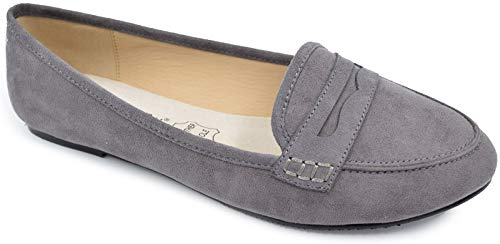 Greatonu Women's Faux Suede Comfort Slip-on Penny Loafer Flat Shoes