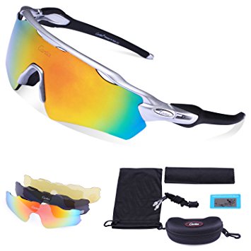 Sports Sunglasses - Carfia Mens Womens Cycling Sunglasses UV400 Protection Polarized Sunglasses with 3 Interchangeable Lenses for Fishing Baseball Cycling Hiking Goggle Golf, TR90 Unbreakable Frame