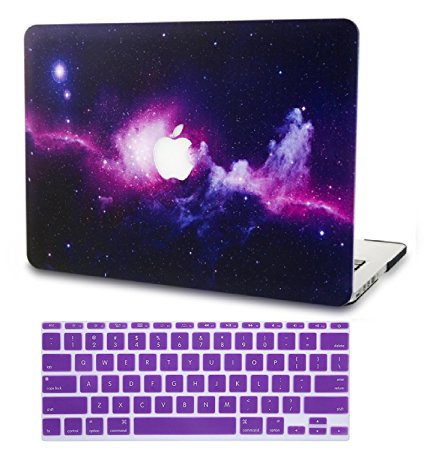 KEC MacBook Pro Retina 13 Inch Case (2015) w/ KeyBoard Cover Plastic Hard Shell Cover A1502 / A1425 Space Galaxy (Purple)