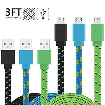 Micro USB Cable, AiGoo [3-Pack] Premium 3FT Nylon Fabric Braided USB 2.0 A Male to Micro B Data Sync and Charge Cables for Samsung Galaxy S6, S7, HTC, Motorola, Nokia, Sony and More Android Devices