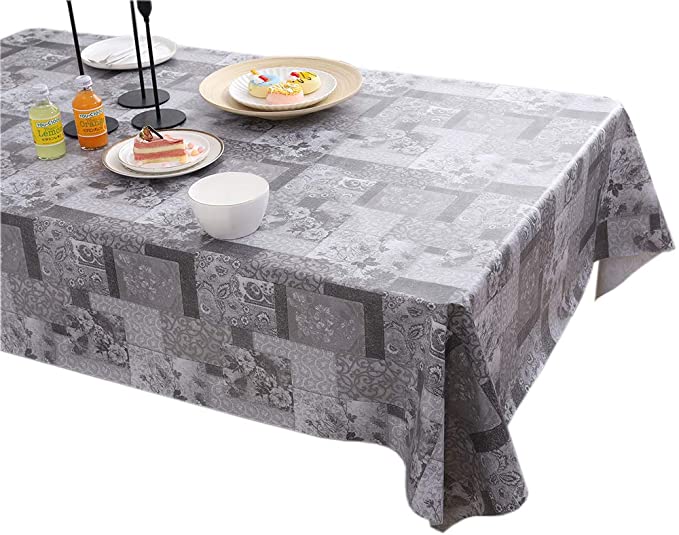 Yafe Waterproof Vinyl Tablecloth,Heavy Duty,Oilproof, Wipeable,Stain-Resistant,Table Cover Rectangle or Square Elegant Plastic Table Cloths (Gray Plant, 54X54 Inch)