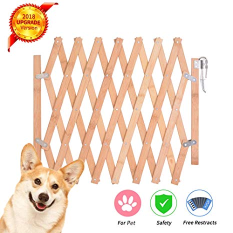 Expandable Accordian Dog Gate, Wooden Accordion Expansion Gate for Doorway Stairs, Folding Gate Safety Protection for Small Medium Pet Dog, 10” to 41” W, 16” H & 8” to 43” W, 27” H