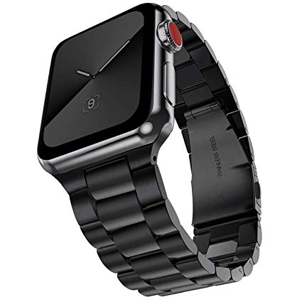 PUGO TOP Compatible with 42mm 44mm Stainless Steel Metal Apple Watch Band Series 5 4 Stainless Steel Iwatch iPhone Watch Link Band Series 3/2/1 for Men. (Black, 42mm/44mm)