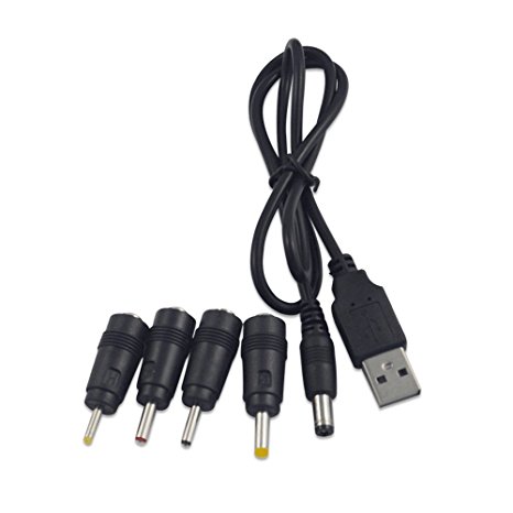 Onite DC Plugs for small electronics and devices universal 5.5X2.1mm Jack to 4 Plugs 4.0X1.7mm, 3.5X1.35mm, 3.0X1.0mm, 2.5X0.7mm with 1x Cable 5.5X2.1mm to USB (4 tips  1 cable)