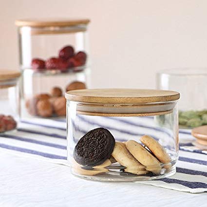 Cosy-Yc Glass Jar With Lid 22oz, 3.6X4.7" Airtight Bamboo Lid Food Storage Canister, Cereal Sugar Container, Glass Storage Jar Sealing Ring, Tea Canister(one layer)