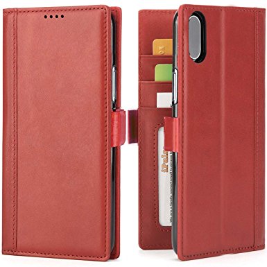 iPhone X Wallet Case Leather For Women -- iPulse Journal Series Italian Full Grain Leather Handmade Flip Case For iPhone X with Magnetic Closure - Wine Red
