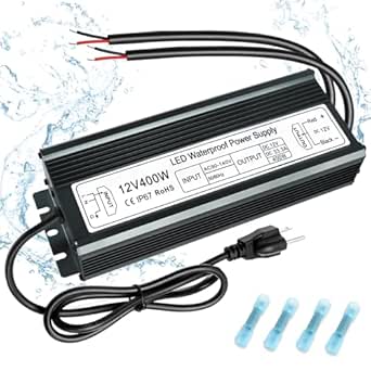 inShareplus 400W 12V Power Supply, AC 90-140V to DC 12 Volt 33.3A LED Driver, IP67 Waterproof Outdoor Low Voltage Transformer with Standard 3-Prong Plug for LED Light and Other 12V Products