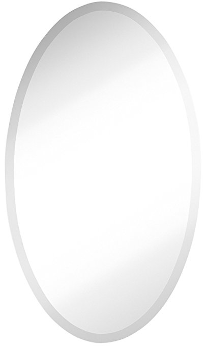 Large Simple Round Streamlined 1 Inch Beveled Oval Wall Mirror | Premium Silver Backed Rounded Mirrored Glass Panel | Vanity, Bedroom, or Bathroom | Frameless HangsÂ Horizontal or Vertical (24" x 36")