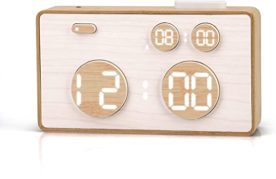 meross Digital Alarm Clock for Bedroom, Table Clock，5 Alarm Settings, Modern Clock, Automatic Brightness , LED Time Display , Voice Control ,Bamboo Desk Clock for Heavy Sleepers - 24H Only