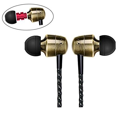 KINDEN Copper Housing Earphone In-Ear Isolating Ultra Bass Earbuds Headphone with Metal Mic PU Cord and Two Different Sound Tips for iPhone and Samsung