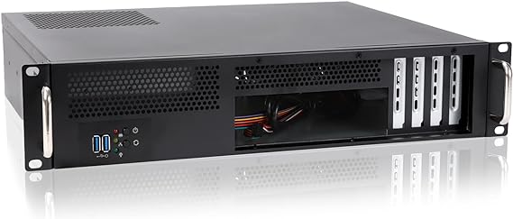 RackChoice 2U Server Chassis Short Depth 14.17" Front I/O with 2 x 3.5“ (int.) mATX M/B,Support ATX PSU with Either top or Side Cooling