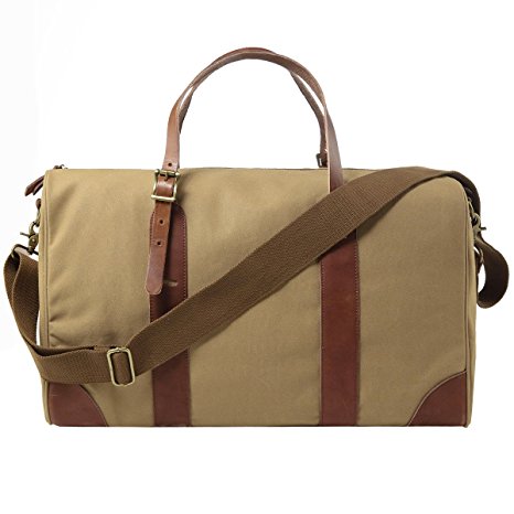 S-ZONE Canvas Leather Trim Travel Tote Duffel Shoulder Handbag Weekender Bag