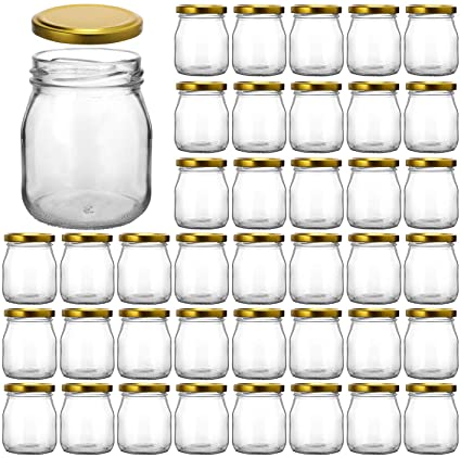 Glass Jars, KAMOTA 40 PACK 4 oz Clear Yogurt Jars With Gold Lids, Glass Pudding Jars Yogurt Jars Ideal for Jam, Honey, Wedding Favors, Shower Favors, Baby Foods (150ml)