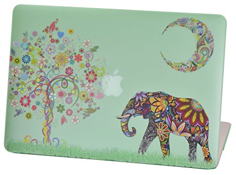 Macbook Pro Retina 13 inches Rubberized Hard Case for model A1502 & A1425, Cas Graphique Moon Elephant Design with Green Bottom Case, Come with Keyboard Cover