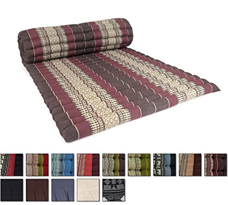 Leewadee Roll Up Thai Mattress, 79x30x2 inches, Kapok Fabric, Brown Red, Premium Double Stitched