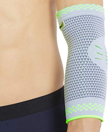 Neotech Care Elbow Support (1 Unit) with Silicon Gel Pad Insert - Lightweight, Elastic & Breathable Knitted Fabric Compression Sleeve - for Men, Women, Right or Left Arm - Grey Color (Medium Size)
