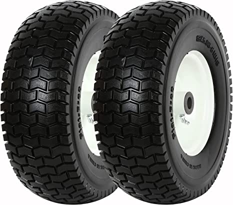 WEIZE 13x5.00-6 Flat Free Tire and Wheel, 13x5-6 Tractor Lawn Mower Turf Tire with Rim, 3" Centered Hub, 3/4" Bushing, Set of 2