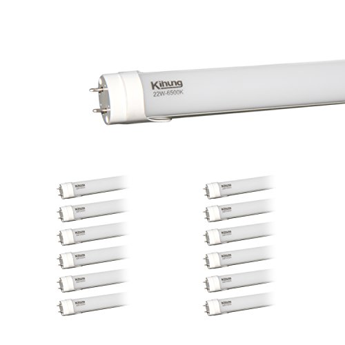 Kihung T8 LED Light Tube 4ft 22W (75W equivalent) 2300Lm Ultrahigh Brightness 6500K Cool White, Frosted PC AL, 12-pack