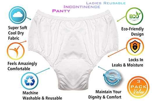 Women Reusable Cool Dry Incontinence Panty - Adult Diaper Alternative - Real Fit Underwear - Peace of Mind Protection You Can Depend On (3 Pack, Medium)