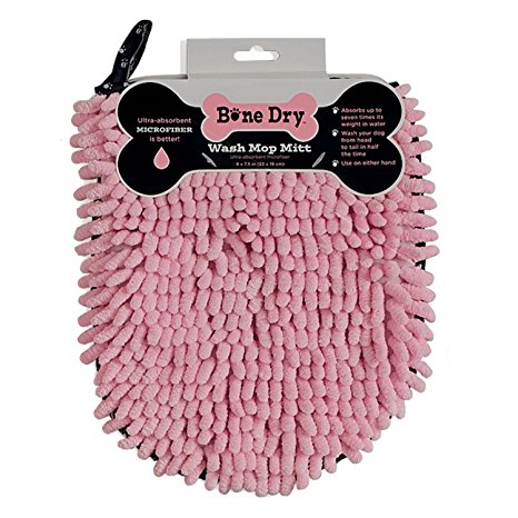 DII Bone Dry Ultra Absorbent Microfiber Pet Wash Mop Mitts, Set of 2, Pink