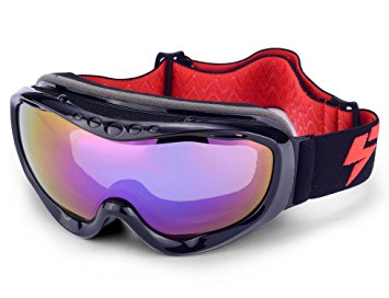 LW OTG Ski Goggles,for Men Women Adult,Skating Snowboard Eyewear Use Dual PC Uv Proof Lenses with Mirror Coating Anti-fog - Helmet Compatible with Extra Long Adjustable Strap[BLACK]