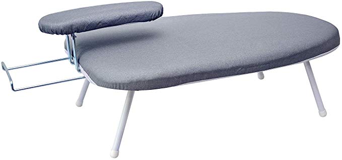AKOZLIN Travel Ironing Board 23.6" L x 14''W x 7''H Table for Ironing Clothes Tabletop Ironing Board with Fixed Sleeve Tabletop Folding Legs Folding Ironing Board with Cotton Cover