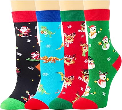 HAPPYPOP Funny Christmas Socks for Kids, 4 Pack Holiday Socks, Boys Girls Christmas Gnome Gifts Secret Santa Gifts