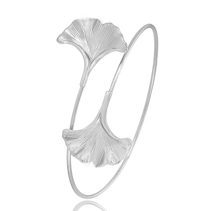 SENFAI Ginkgo Leaf Cuff Hook Bracelet Bangle Open Expandable 1 Wrist 3 Tone