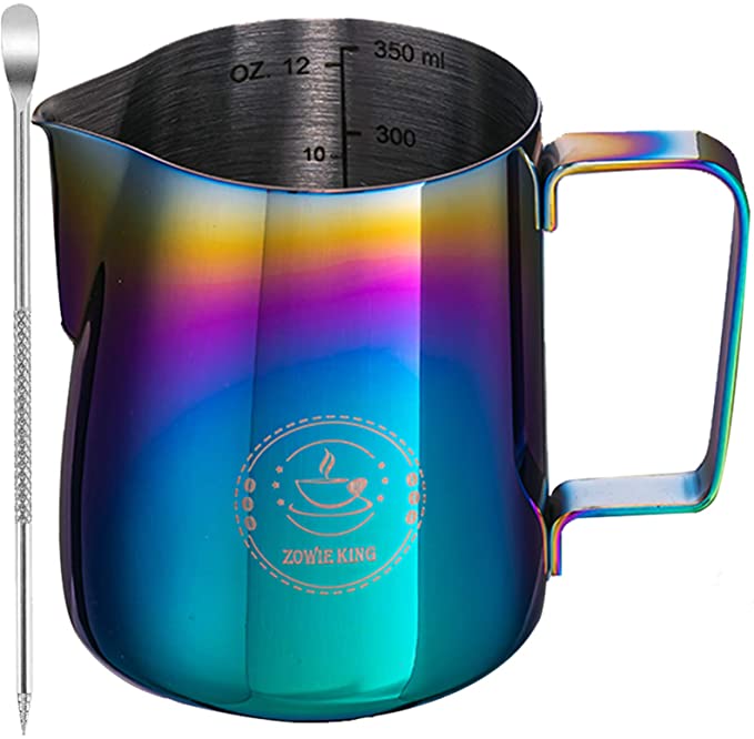Stainless Steel Milk Frothing Pitcher Steaming Pitchers with Decorating Art Pen, Milk Coffee Cappuccino Latte Art Barista Steam Pitchers Milk Jug Cup for Espresso Machines Latte Art (COLOR 12 Oz)