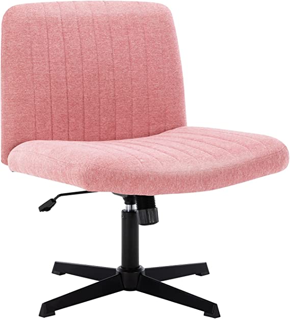 Armless Wide Office Chair No Wheels Fabric Padded Desk Chair Task Vanity Chair Swivel Home Office Desk Chair 120°Rocking Mid Back Ergonomic Computer Chair for Make Up,Small Space, Bed Room(Mix-Pink)