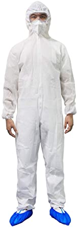 PAGE ONE Disposable Isolation Suit,Long Front Zipper Elastic Waistband & Cuffs Protective Coverall Suit/M