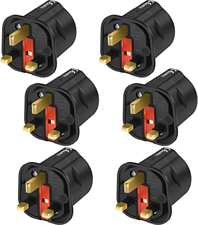 VGUARD European to UK Adapter- 6 pack Plug Adaptor EU to UK Plug Adapter 2 Pin Plug Adaptor to 3 Pin for Travel Converter from France, Italy, Spain, Germany to UK- Black
