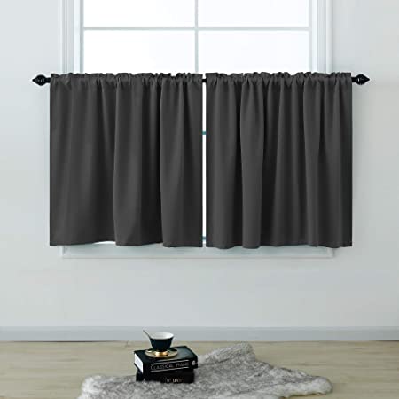 Short Curtains 36 Inches Long for Bathroom Set of 2 Panel Cafe Tier Curtains Blackout Room Darkening Rod Pocket Grey Curtains 36 Inch Length for Small Windows Kitchen Dark Gray 52x36