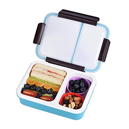 Bento Box 2 Compartments Leakproof Lunch Box for Adult and Kids, Microwavable BPA Free Lunch Container 35 oz, Blue