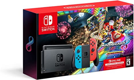 Nintendo Switch™ w/ Neon Blue & Neon Red Joy-Con™   Mario Kart™ 8 Deluxe (Full Game Download)   3 Month Nintendo Switch Online Individual Membership