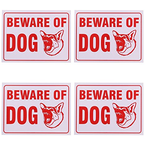 Beware Of Dog Sign 9 x 12 Inch - 4 Pack