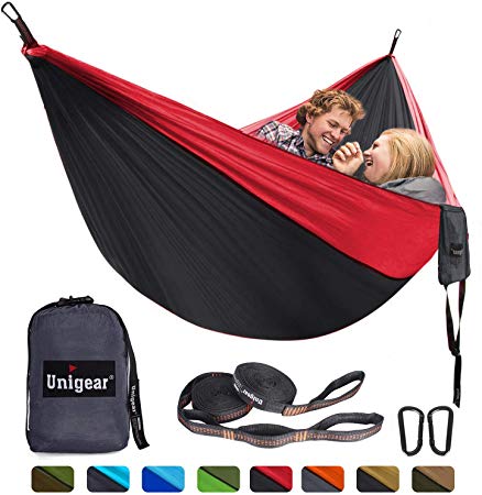 Unigear Hammock, Single & Double Camping Hammock, Portable Lightweight Parachute Nylon Hammock with Tree Straps for Backpacking, Camping, Travel, Beach, Garden