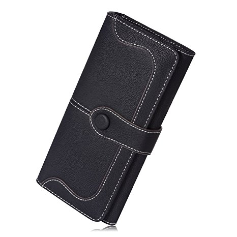 Fineway Women's Long Matte PU Leather With Buckle Card Holder Purse Wallet