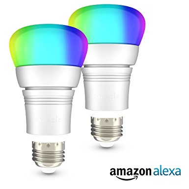 Maxcio Smart Light Bulb, Works with Alexa, No Hub Required, Wi-Fi, Multicolored LED Party Light, Control your Lights from Anywhere - E27 7W (60 Watts Equivalent) - 2 Packs