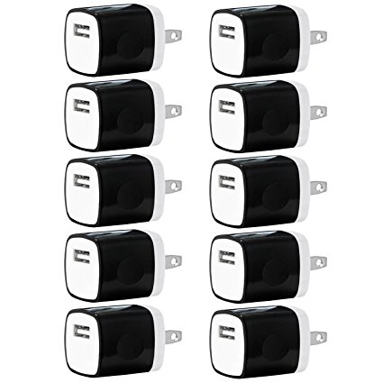 USB Wall Charger, Charger Adapter, FREEDOMTECH 10-Pack 1Amp Single Port Quick Charger Plug Cube for iPhone 7/6S/6S Plus/6 Plus/6/5S/5, Samsung Galaxy S7/S6/S5 Edge, LG, HTC, Huawei, Moto, Kindle