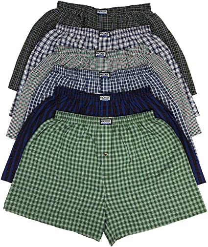 ToBeInStyle Men's Pack of 6 Button Fly Classic Fit Tartan Plaid Boxers