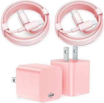 iPhone 14 13 12 Fast Charger,【Apple MFi Certified】 2-Pack 20W Type C Fast Charger Block with 6FT 10FT USB C to Lightning Cable for iPhone 14 13 12 11 Pro Max Plus Mini XS XR X iPad AirPod（Pink）