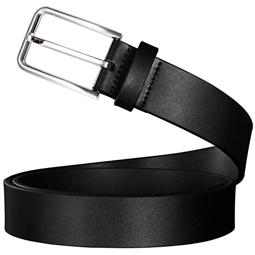 Big And Tall Belts For Men Genuine Leather Belt Black & Silver Buckle Dress All Sizes
